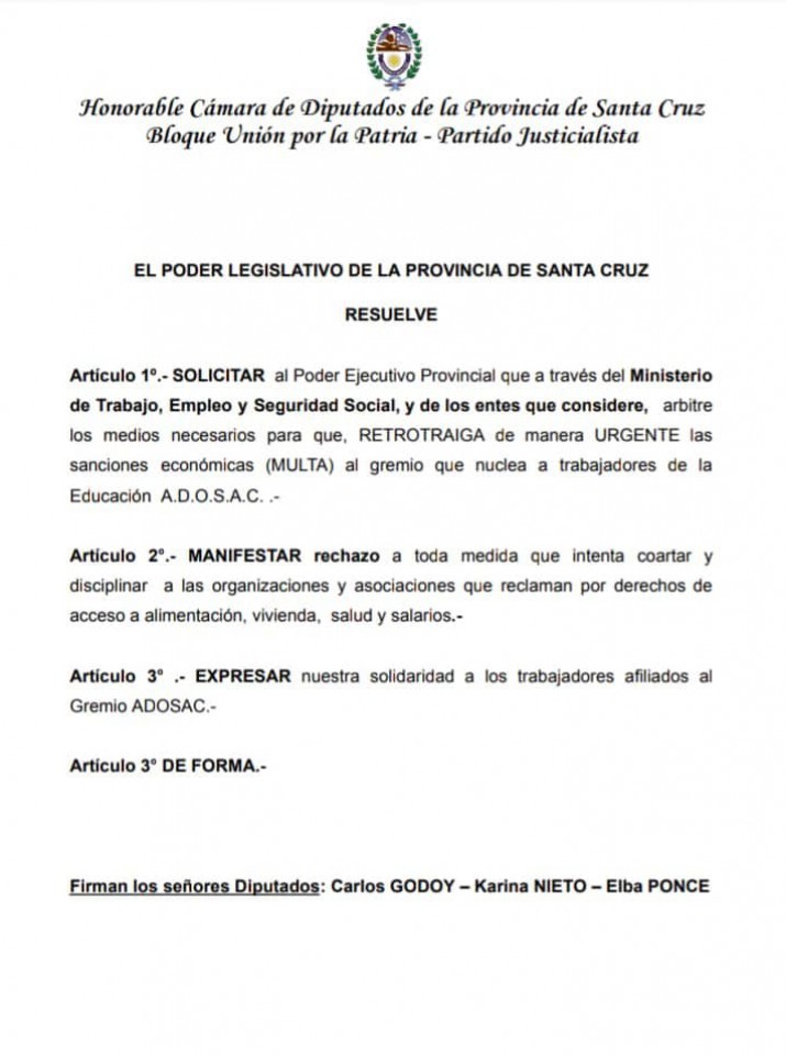 El kirchnerismo repudia la multa a ADOSAC y pide que se retrotraiga, aunque en la gestin de Alicia Kirchner le impusieron la misma sancin al gremio 