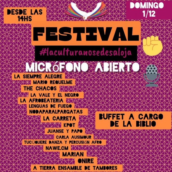 El Chaltn: realizan un festival contra el intento de desalojo de la Biblioteca Popular "Mujer Pionera", por parte de provincia, este domingo 