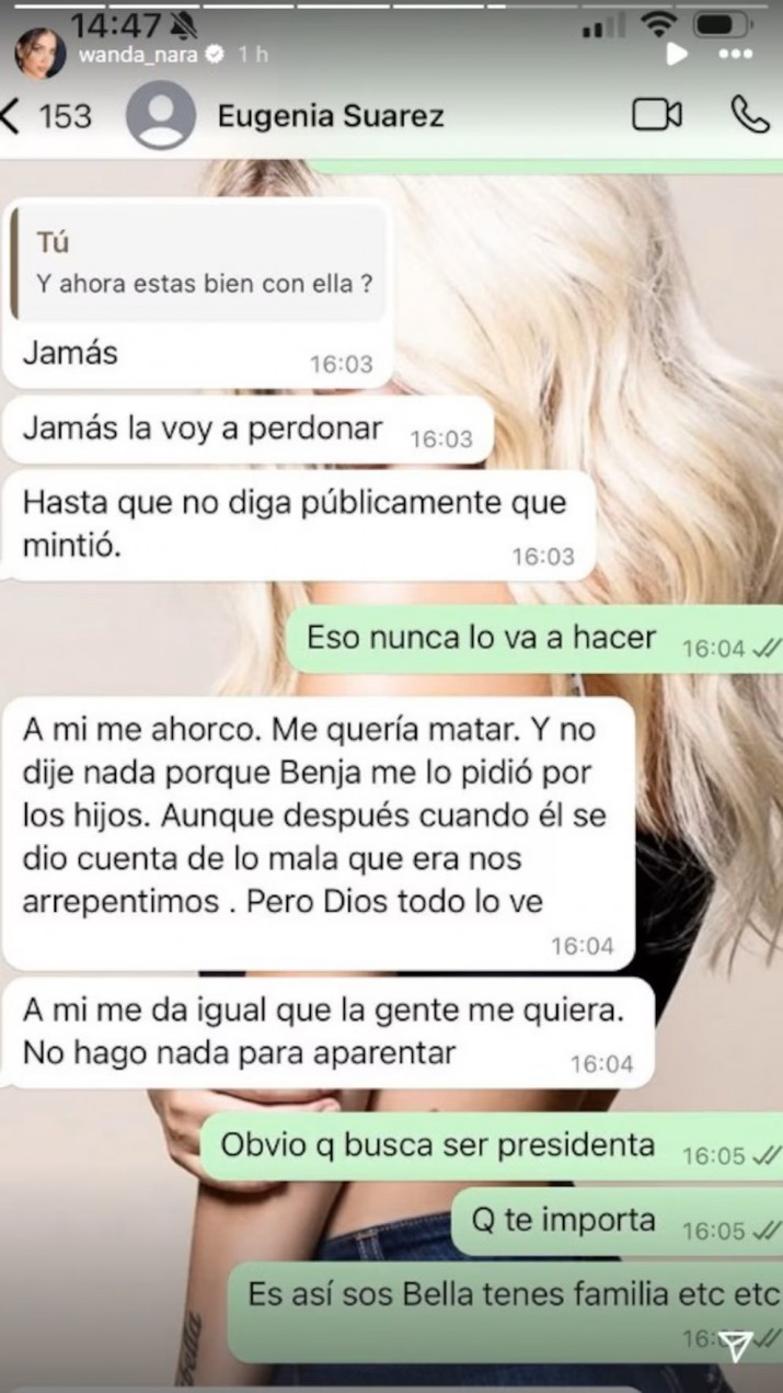 Wanda Nara mostr chats privados con la China Surez en los que hablaba de Pampita: "Ella me ahorc y me quiso matar"