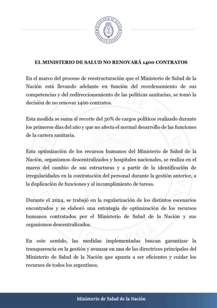 Milei celebr el despido de 1400 trabajadores de Salud: "Afuera, seguimos con la motosierra"