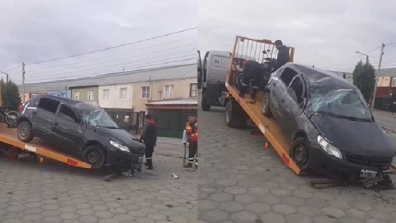 Violento choque en Ro Gallegos: una moto y un auto, desprendimiento de motor y un test de alcoholemia que habra dado positivo